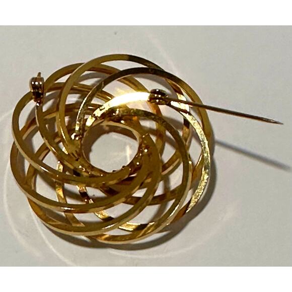 Gold Tone Brooch Pin Abstract Circle Design‎ Statement Jewelry - Picture 4 of 8